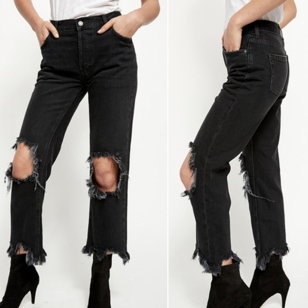 We The Free Maggie Mid Rise Straight Washed Black Distressed Jean Women's 26 - Picture 16 of 16